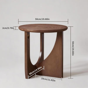 English Elm 100% Solid Wood Round Side Tables Set of Two with U-shaped Base for Living Room W5368P495794