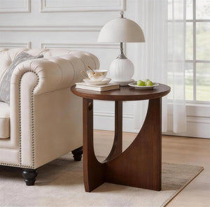 English Elm 100% Solid Wood Round Side Tables Set of Two with U-shaped Base for Living Room W5368P495794
