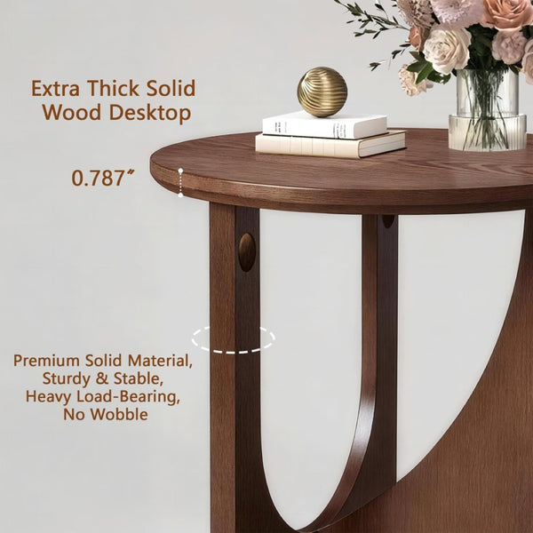 English Elm 100% Solid Wood Round Side Tables Set of Two with U-shaped Base for Living Room W5368P495794