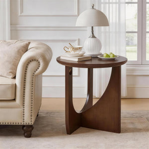 English Elm 100% Solid Wood Round Side Tables Set of Two with U-shaped Base for Living Room W5368P495794