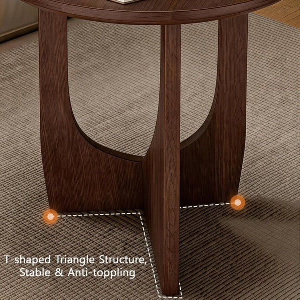 English Elm 100% Solid Wood Round Side Tables Set of Two with U-shaped Base for Living Room W5368P495794