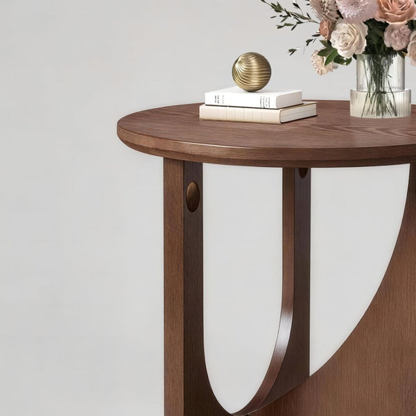 English Elm 100% Solid Wood Round Side Tables Set of Two with U-shaped Base for Living Room W5368P495794