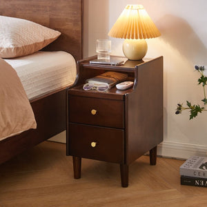 English Elm Solid Wood Two Drawer Nightstand with Silent Glide Rails and Open Shelf for Bedroom W5368P497697