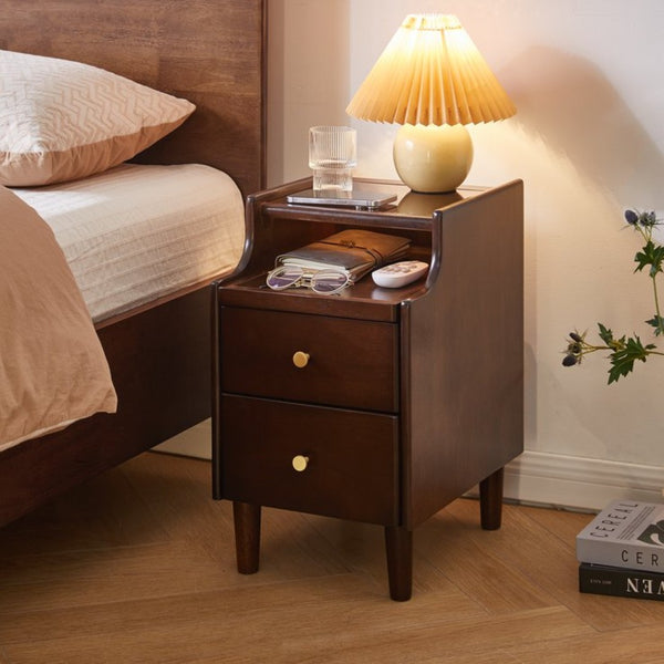 English Elm Solid Wood Two Drawer Nightstand with Silent Glide Rails and Open Shelf for Bedroom W5368P497697