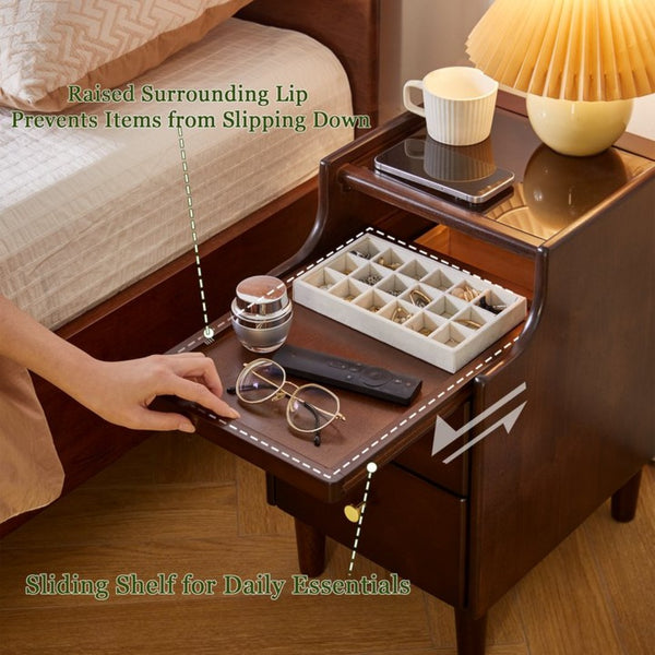 English Elm Solid Wood Two Drawer Nightstand with Silent Glide Rails and Open Shelf for Bedroom W5368P497697