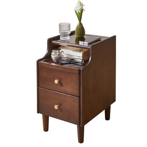 English Elm Solid Wood Two Drawer Nightstand with Silent Glide Rails and Open Shelf for Bedroom W5368P497697