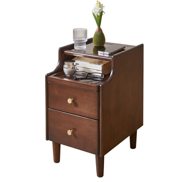 English Elm Solid Wood Two Drawer Nightstand with Silent Glide Rails and Open Shelf for Bedroom W5368P497697