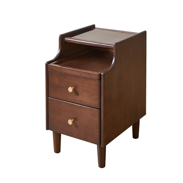 English Elm Solid Wood Two Drawer Nightstand with Silent Glide Rails and Open Shelf for Bedroom W5368P497697