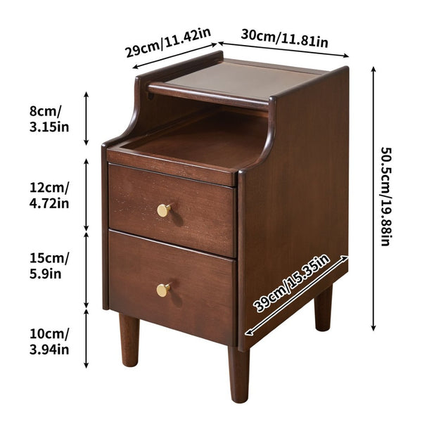 English Elm Solid Wood Two Drawer Nightstand with Silent Glide Rails and Open Shelf for Bedroom W5368P497697