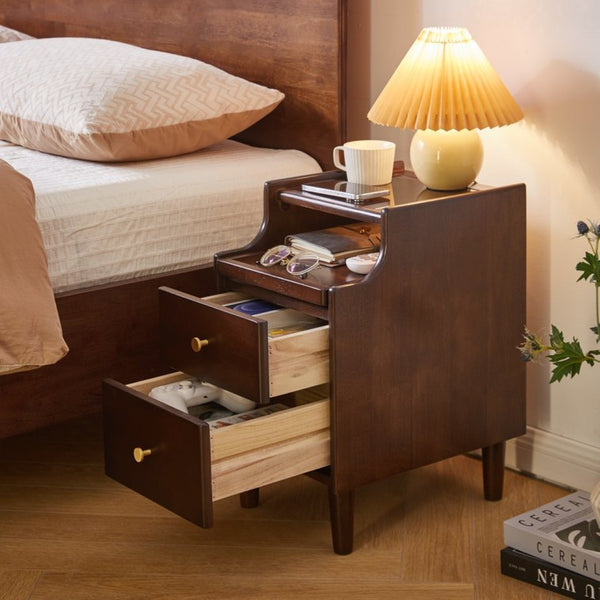 English Elm Solid Wood Two Drawer Nightstand with Silent Glide Rails and Open Shelf for Bedroom W5368P497697