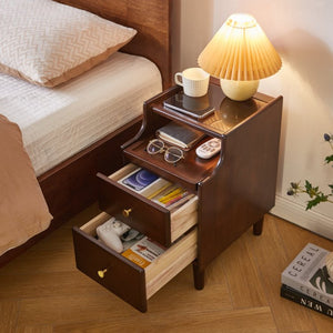 English Elm Solid Wood Two Drawer Nightstand with Silent Glide Rails and Open Shelf for Bedroom W5368P497697