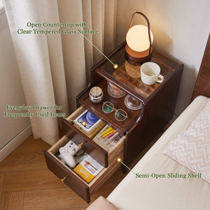 English Elm Solid Wood Two Drawer Nightstand with Silent Glide Rails and Open Shelf for Bedroom W5368P497697