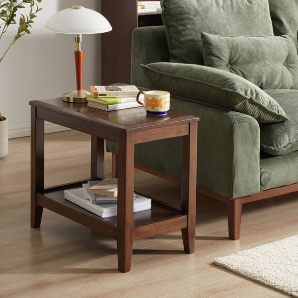 English Elm 100% Solid Rubberwood 2-tier End Table with Open Shelf for Living Room or Office W5368P497698
