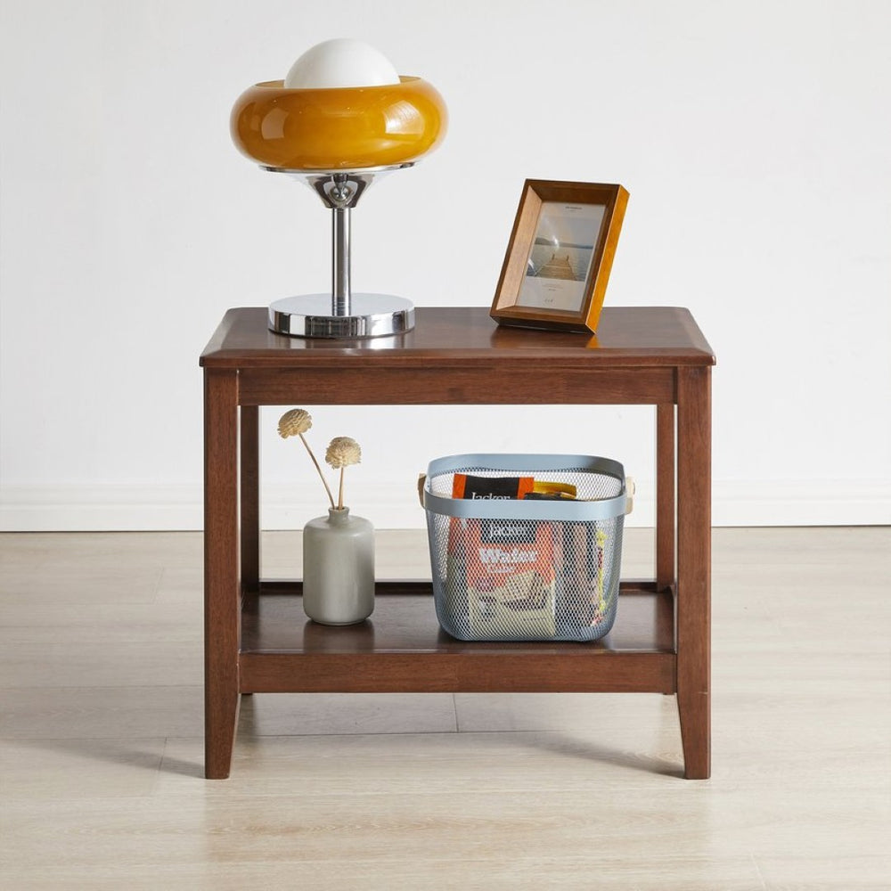 English Elm 100% Solid Rubberwood 2-tier End Table with Open Shelf for Living Room or Office W5368P497698