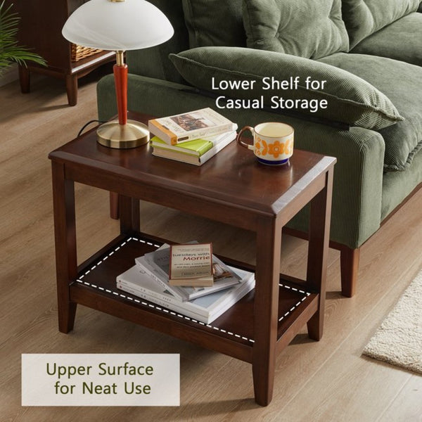 English Elm 100% Solid Rubberwood 2-tier End Table with Open Shelf for Living Room or Office W5368P497698