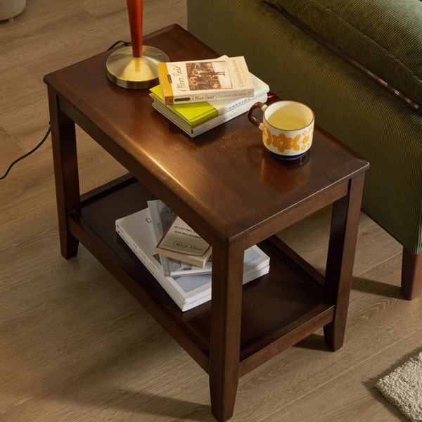 English Elm 100% Solid Rubberwood 2-tier End Table with Open Shelf for Living Room or Office W5368P497698