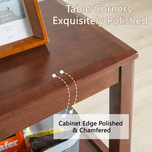 English Elm 100% Solid Rubberwood 2-tier End Table with Open Shelf for Living Room or Office W5368P497698