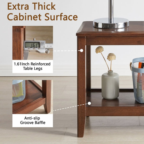 English Elm 100% Solid Rubberwood 2-tier End Table with Open Shelf for Living Room or Office W5368P497698