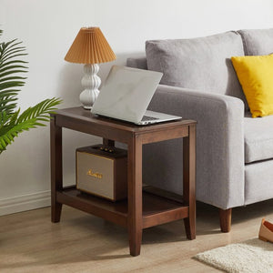 English Elm 100% Solid Rubberwood 2-tier End Table with Open Shelf for Living Room or Office W5368P497698