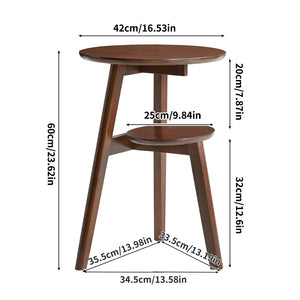 English Elm 100% Solid Rubberwood Round End Table Two-tier Walnut Mid-century Living Room Side W5368P497699