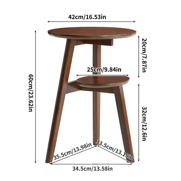 English Elm 100% Solid Rubberwood Round End Table Two-tier Walnut Mid-century Living Room Side W5368P497699