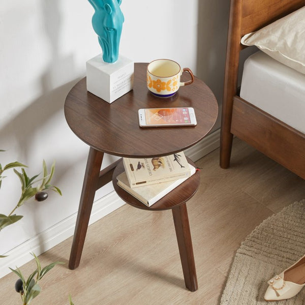English Elm 100% Solid Rubberwood Round End Table Two-tier Walnut Mid-century Living Room Side W5368P497699