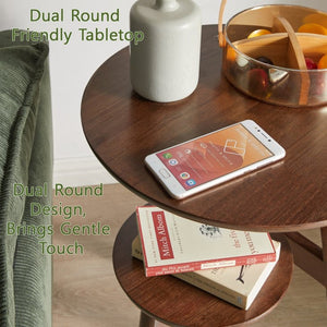 English Elm 100% Solid Rubberwood Round End Table Two-tier Walnut Mid-century Living Room Side W5368P497699