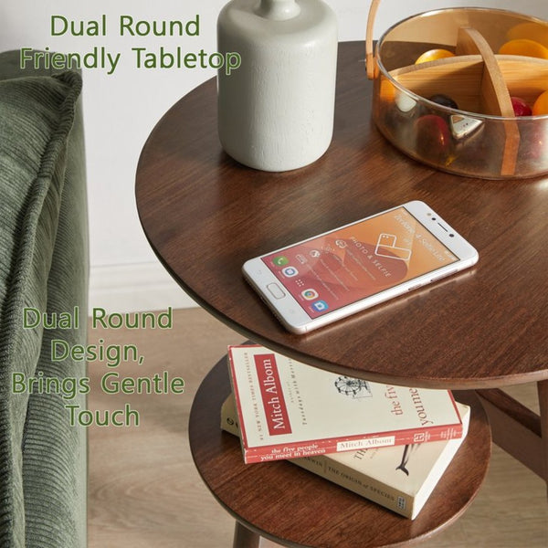 English Elm 100% Solid Rubberwood Round End Table Two-tier Walnut Mid-century Living Room Side W5368P497699