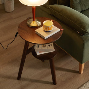 English Elm 100% Solid Rubberwood Round End Table Two-tier Walnut Mid-century Living Room Side W5368P497699