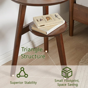 English Elm 100% Solid Rubberwood Round End Table Two-tier Walnut Mid-century Living Room Side W5368P497699