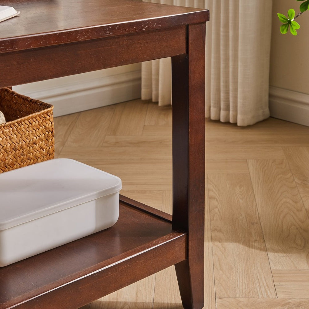 English Elm Solid Wood Two Tier Square Side Table Compact Nightstand for Bedroom or Living Room W5368P497700