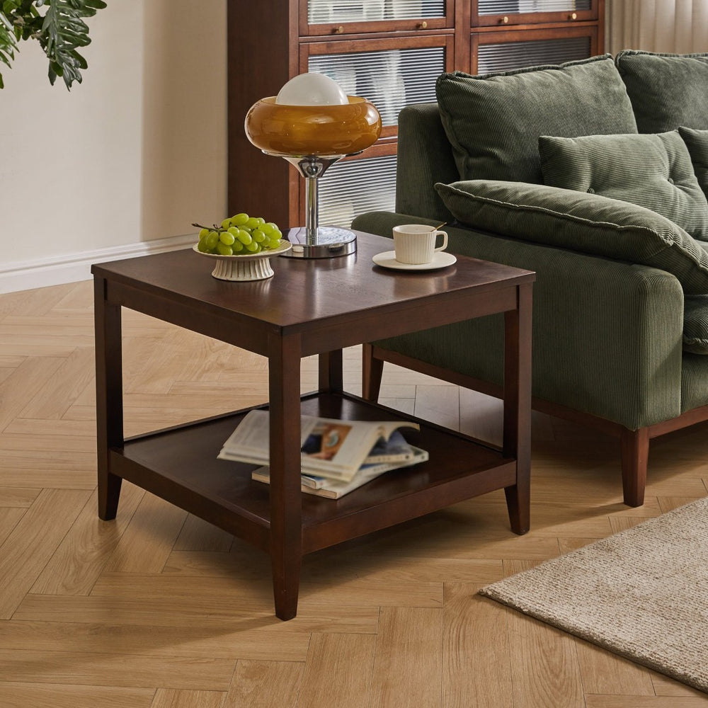 English Elm Solid Wood Two-tier Square End Table with Open Shelf for Bedroom or Living Room W5368P497701