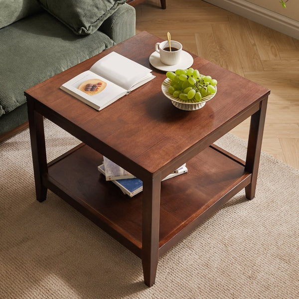English Elm Solid Wood Two-tier Square End Table with Open Shelf for Bedroom or Living Room W5368P497701