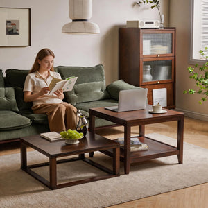 English Elm Solid Wood Two-tier Square End Table with Open Shelf for Bedroom or Living Room W5368P497701