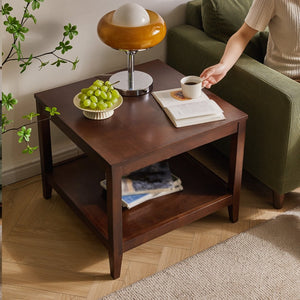 English Elm Solid Wood Two-tier Square End Table with Open Shelf for Bedroom or Living Room W5368P497701