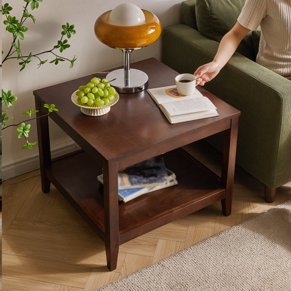 English Elm Solid Wood Two-tier Square End Table with Open Shelf for Bedroom or Living Room W5368P497701
