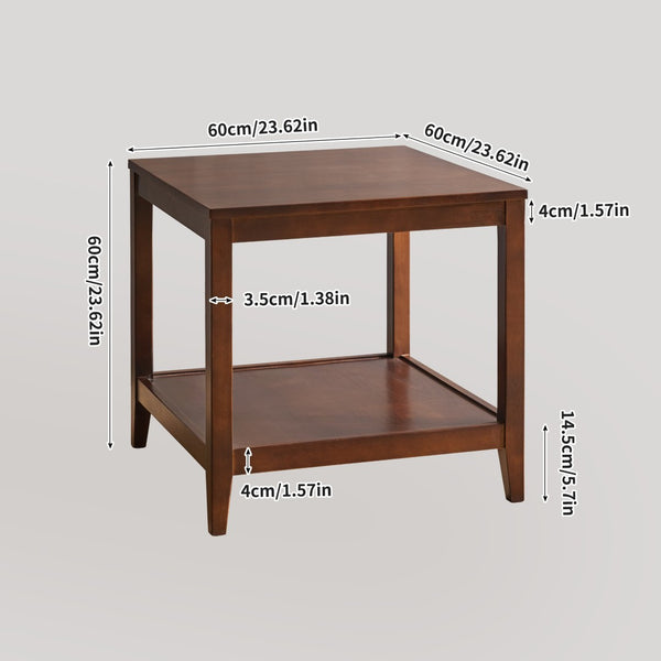 English Elm Solid Wood Two-tier Square End Table with Open Shelf for Bedroom or Living Room W5368P497701