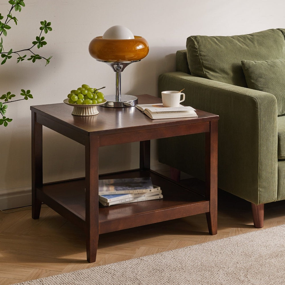 English Elm Solid Wood Two-tier Square End Table with Open Shelf for Bedroom or Living Room W5368P497701