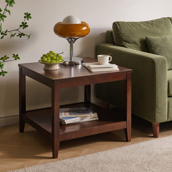 English Elm Solid Wood Two-tier Square End Table with Open Shelf for Bedroom or Living Room W5368P497701