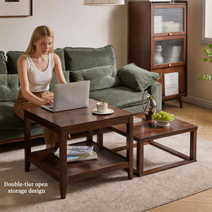 English Elm Solid Wood Two-tier Square End Table with Open Shelf for Bedroom or Living Room W5368P497701
