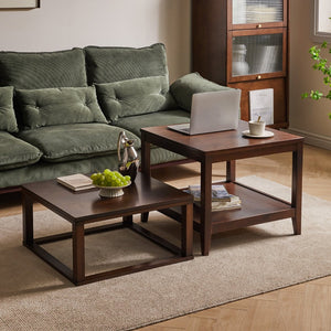 English Elm Solid Wood Two-tier Square End Table with Open Shelf for Bedroom or Living Room W5368P497701