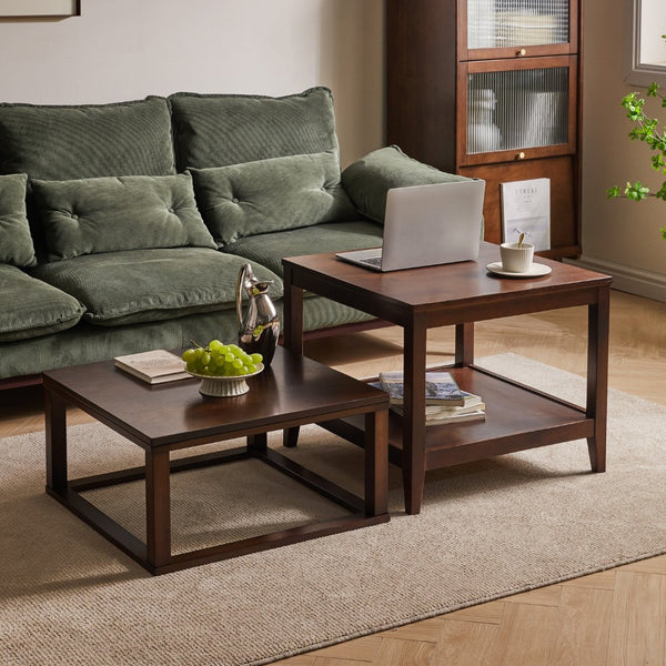 English Elm Solid Wood Two-tier Square End Table with Open Shelf for Bedroom or Living Room W5368P497701