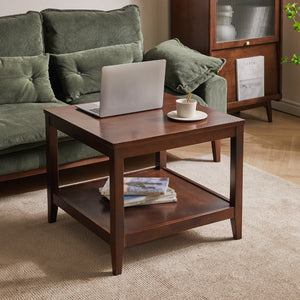English Elm Solid Wood Two-tier Square End Table with Open Shelf for Bedroom or Living Room W5368P497701