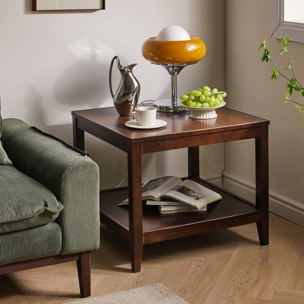 English Elm Solid Wood Two-tier Square End Table with Open Shelf for Bedroom or Living Room W5368P497701