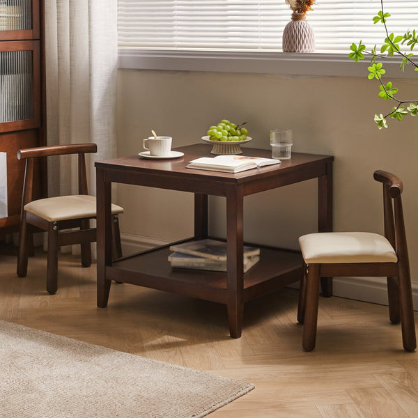 English Elm Solid Wood Two-tier Square End Table with Open Shelf for Bedroom or Living Room W5368P497701