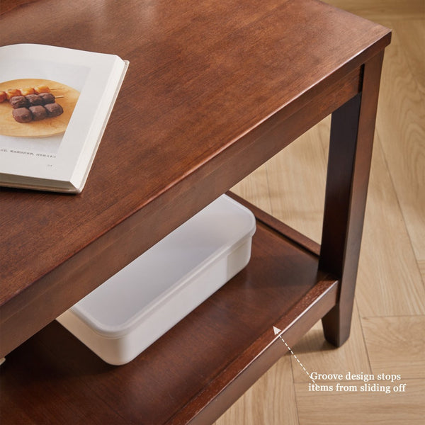 English Elm Solid Wood Two-tier Square End Table with Open Shelf for Bedroom or Living Room W5368P497701