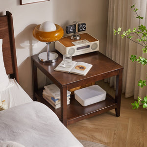 English Elm Solid Wood Two-tier Square End Table with Open Shelf for Bedroom or Living Room W5368P497701