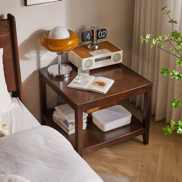 English Elm Solid Wood Two-tier Square End Table with Open Shelf for Bedroom or Living Room W5368P497701
