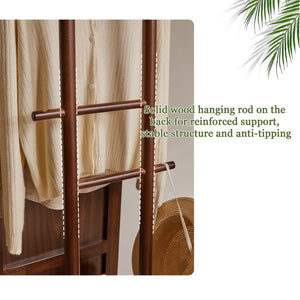 English Elm Rotating Full Length Mirror Solid Wood Swivel Stand with Hanging Rack Bedroom Storage W5368P497702