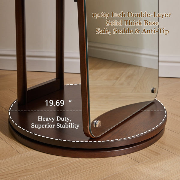 English Elm Rotating Full Length Mirror Solid Wood Swivel Stand with Hanging Rack Bedroom Storage W5368P497702